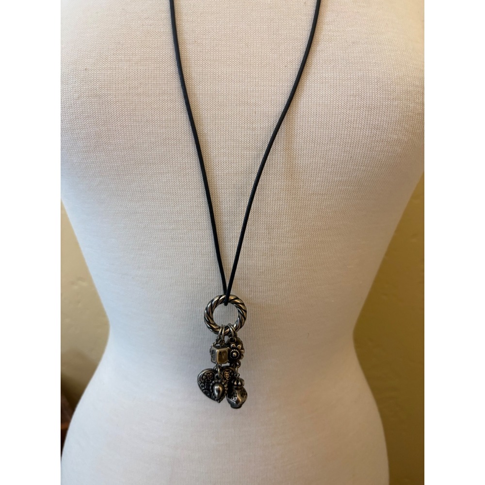 Heart Starfish Flower‎ Multi Charm Black Cord Adjustable Necklace J1149